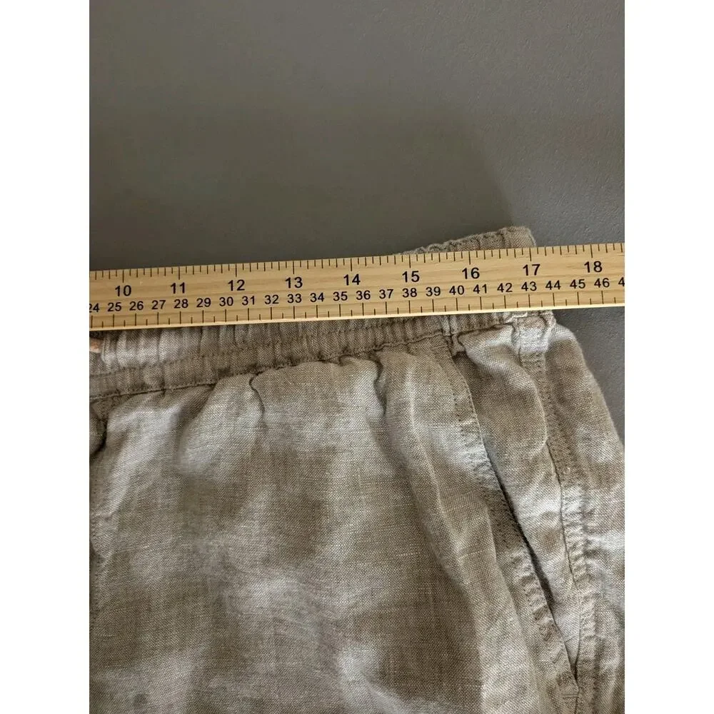 Quince 100% Linen Pants Tapered Leg Drawstring Sustainable Tan Beige Large